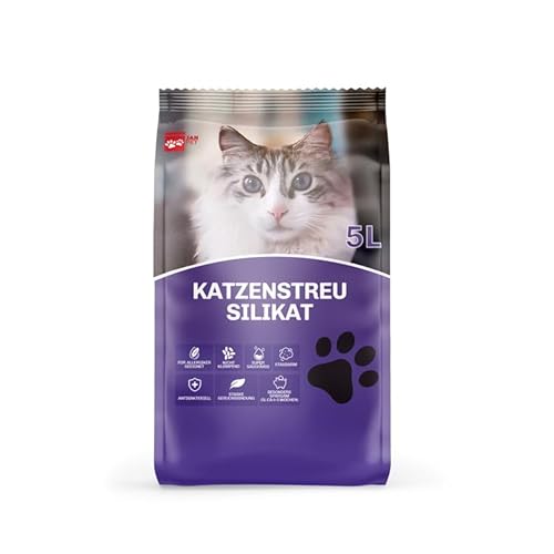 JanPet Katzenstreu 5L (1 x 5L) – Staubfrei, Keine Klumpen, Lavendelduft, Saugstark, Geruchsbindend, Feinkörnig, Sanft zu Katzenpfoten, Hygienisch für Katzentoiletten von Blumixx