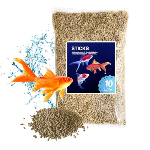 Teich Sticks Mix einfarbig 10 Liter Beutel, Premium Alleinfuttermittel, Fischfutter, Koifutter, Goldfischfutter, Teichfutter, Teichfischfutter mit Vitaminen Tricolore, Nicht Trübend von Blumixx