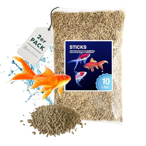 Teich Sticks Mix einfarbig 20 Liter (2X 10 L) Beutel, Premium Alleinfuttermittel, Fischfutter, Koifutter, Goldfischfutter, Teichfutter, Teichfischfutter mit Vitaminen Tricolore, Nicht Trübend von Blumixx