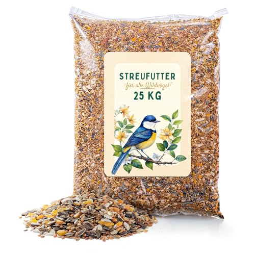 Vogelfutter 25kg - Wildvogelfutter Streufutter - Sonnenblumenkerne, Getreide & Weizen - Ganzjahresfutter für Meisen, Spatzen - Für Vogelhaus, Futterschale & Garten - Neue Rezeptur von Blumixx