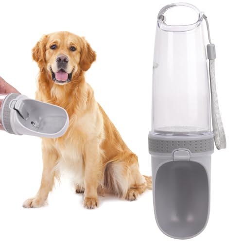 Blusaryme Tragbare Hunde-Wasserflasche, auslaufsicher, für den Außenbereich, mit Futterspender für Haustiere, Hunde, Wandern, Reisen, lebensmittelechter Kunststoff (grau) von Blusaryme