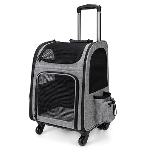 Rucksäcke Trolley für Hund und Katzen,2IN1 Hundetrolley Katzentransportbox mit Mesh Fenster,multifunktionaler Haustier-Rucksack mit 4 Rädern, atmungsaktive Haustier-Reisetrage für Katzen und Welpen von BlyeMichdi