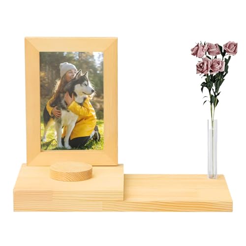 Hunde Erinnerung, Bilderrahmen mit Vase 10x15 cm Holz, Hund oder Katze Gedenktafel mit Fotobild Gedenktafel, Fotorahmen mit Kleinen Kiste, Geschenk für Hundebesitzer/Katzenbesitzer (Holz) von BlyeMichdi