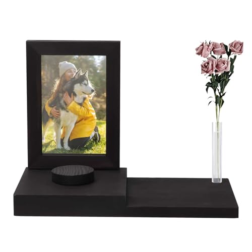 Hunde Erinnerung, Bilderrahmen mit Vase 10x15 cm Holz, Hund oder Katze Gedenktafel mit Fotobild Gedenktafel, Fotorahmen mit Kleinen Kiste, Geschenk für Hundebesitzer/Katzenbesitzer (Schwarz) von BlyeMichdi