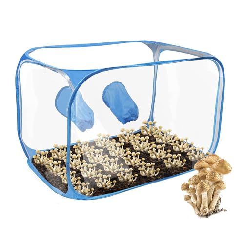 Pilz-Stillluftbox mit 2 Armlöchern, große, transparente Standluftbox für Pilzzucht, Set, faltbare Pop-Up-Pilz-Pflanzbox mit Reißverschluss für drinnen und draußen, 90,2 x 60,9 x 60,9 cm, Weiß von BlyeMichdi