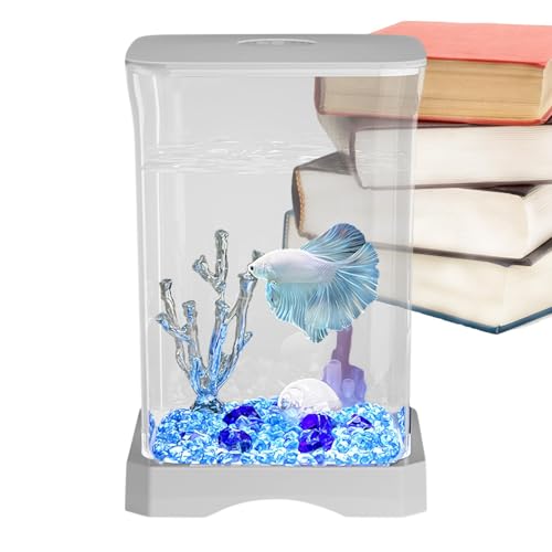 Betta Aquarium-Dekoration, kleines Aquarium-Starter-Set, Desktop-Fischtank, kompakte Fischschale, stabile Konstruktion, Fischschale mit LED-Licht für Zuhause, Wohnzimmer, Schlafzimmer, Dekoration von Bmdjdq