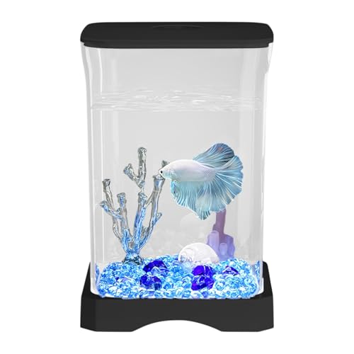 Betta Aquarium-Dekoration, kleines Aquarium-Starter-Set, Desktop-Fischtank, kompakte Fischschale, stabile Konstruktion, Fischschale mit LED-Licht für Zuhause, Wohnzimmer, Schlafzimmer, Dekoration von Bmdjdq