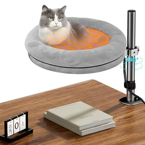 Bmdjdq Katzen-Schreibtischbett, erhöhtes Katzenhaus über dem Schreibtisch, Kätzchennest mit drehbarer Regalbefestigung, einfache Installation, weiche Haustiermatte, bequeme, erhöhte Sitzstange, grau, von Bmdjdq