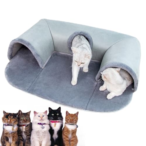 Cat Tunnel Bed, Plush Cat Cave, Cat Play Tunnel, Cat Lounging Bed, Stylish Cat Furniture, Washable Foldable Seasonal Cat Tunnel Bed with Plush Ball Cat Couch for Pets von Bmdjdq