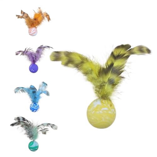 Fuzzy -Bälle für Katzen, Katzenballspielzeug,5 Stück interaktive Katzen -Bouncy Ball Set mit Federn - Funny Kätzchen Federspielzeug für die Aufmerksamkeit Ihres Haustieres, Hund von Bmdjdq