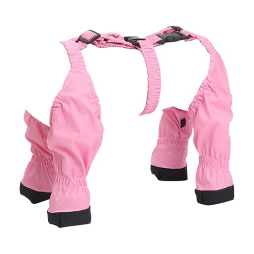 Hundestiefel, Pfotenschutz, Hosenträger-Leggings, Hundeschuhe, Strumpfhalter, rutschfestes Design, verstellbar, Rosa, für kleine, mittelgroße Hunde von Bmdjdq