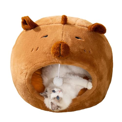 Katzenhöhlenbett mit Capybara-Design, gemütliches Welpenschlafbett für drinnen, kleine Katze, Winter, warme Höhle, perfekt für Schlafzimmer, Wohnzimmer und Balkon von Bmdjdq