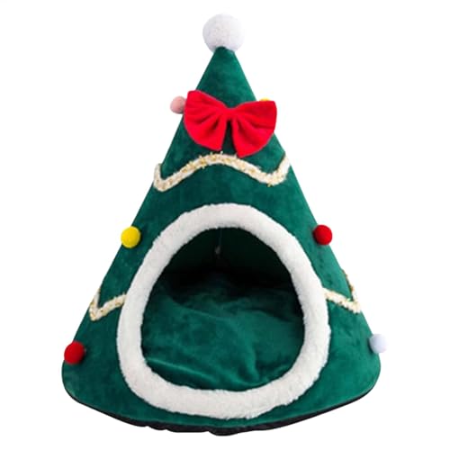 Weihnachtsbaum Katzenbetten, Weihnachten Katzenhöhle Bett Zelt, Tragbares Katzenzelt Bett, Plüschmaterial, Leicht zu Reinigen, Rot/Grün/Für Kleintiere, Hunde, Katzen von Bmdjdq