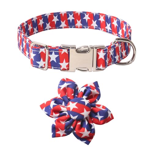 Bnibol Hundehalsband mit amerikanischer Flagge, Fliege, Hundehalsband mit verstellbarer Metallschnalle, weich und bequem, für große Hunde (Blau, L) von Bnibol