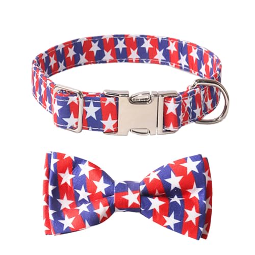 Bnibol Hundehalsband mit amerikanischer Flagge, Hundehalsband mit Fliege und verstellbarer Metallschnalle, weich und bequem, Unabhängigkeitstag, Hundehalsband für große Hunde (Rot, L) von Bnibol