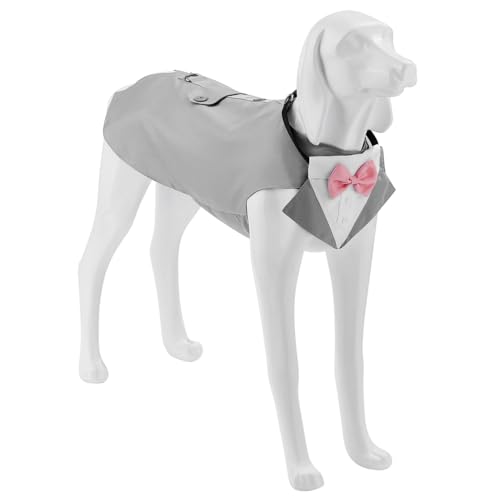 Smokinganzug und Bandana-Set, Hundehalstuch, Halsband, Hochzeitskleidung, Kostüm mit rosa Fliege und verstellbarer Schnalle, geeignet für große Hunde (Grau, L) von Bnibol