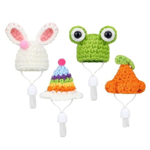 Bntaomle 4 Stück Hamster-Mütze, Mini-Mütze für Kleine Tiere mit Verstellbarem Riemen, Schöne Handgestrickte -Regenbogen-Karotte, Kleine Hüte, Langlebig, Einfach zu Verwenden, Hohe Qualität von Bntaomle