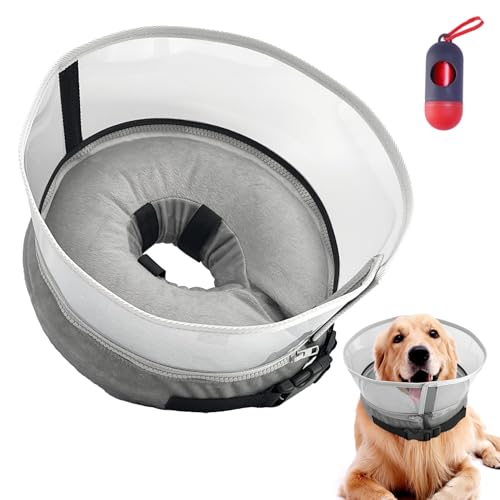 Aufblasbares Hundehalsband – B1-1 Chirurgie Erholung Einstellbar Weiche Alternative Hals Donut mit Schild für kleine, mittelgroße und große Haustiere, M von Bnzaq