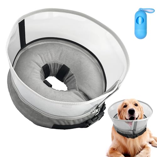 Aufblasbares Hundehalsband – B8-3 Chirurgie Erholung Einstellbar Weiche Alternative Hals Donut mit Schild für kleine, mittelgroße und große Haustiere, XL von Bnzaq