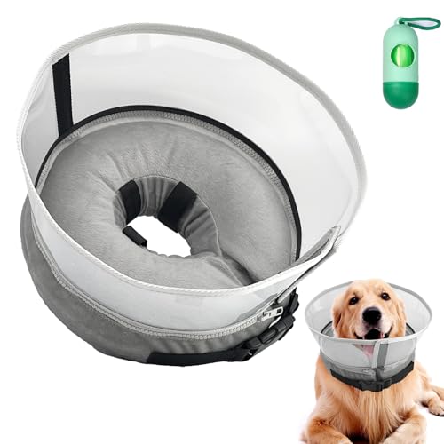 B6-1 Aufblasbares Hundehalsband – B6-1 Chirurgie Erholung Einstellbar Weiche Alternative Hals Donut mit Schild für kleine, mittelgroße und große Haustiere, M von Bnzaq