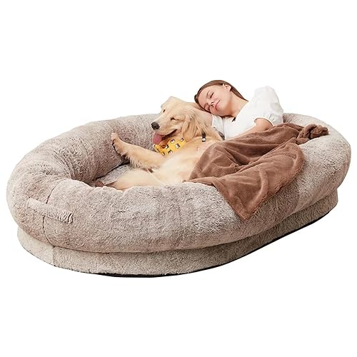 BoLinCo Human DogBed Extra großes Menschen- und Hundebett, abnehmbares und waschbares Hundenest, faules Sofa, menschlicher Schlaf, riesiges Hundenest, Katzen- und Hundebett(Gradient khaki,175*90*30) von BoLinCo