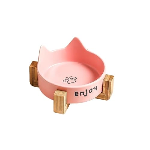 Katzennapf, schwarzer Keramik-Hundenapf, schwarzer Napf, Katzenfutternapf, Hundenapf, Hundewassernapf, Katzenfutternapf, Haustierwassernapf, Anti-Klopfen(Pink boowl with Wooden Frame) von BoLinCo