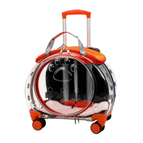 Haustier-Träger auf Rädern,Transparenter Haustier-Trolley-Fall mit Lüftungslöchern,Bequemer tragbarer Katzen-Hund-Rucksack für Reisen und Spaziergänge (Orange) von Boatwo