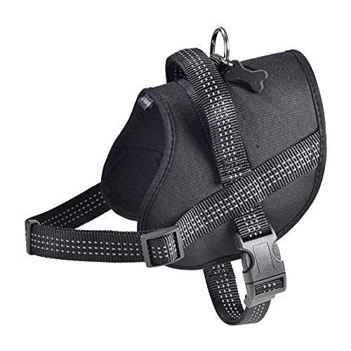 Bobby Easy Safe - Hundegeschirr mit Etikett, Nylongeschirr für mittelgroße kleine große Hunde, sicher, bequem, reflektierend, schwarz, 29-42x1,6 cm von Bobby