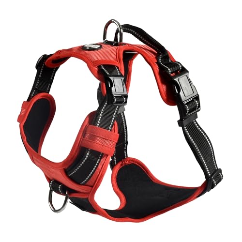 Bobby Rando Walk Hundegeschirr Größe XS, aus reflektierendem Nylon, verstellbare Schnallen mit sicherem Verschluss, einfach zu tragen, Rot Rundhalsausschnitt 20-32 cm, Brustumfang 36-43 cm von Bobby Canifrance