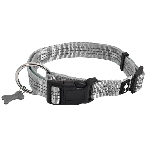 Bobby Safe Halsband für große Hunde, reflektierend, langlebig und verstellbar, mit Sicherheitsschnalle, Grau, Größe L / 42-70 cm von Bobby Canifrance