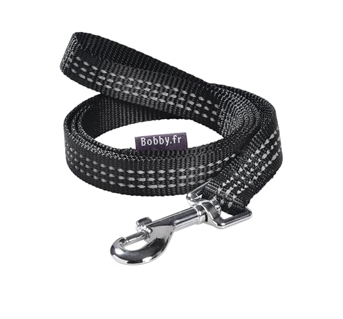 Bobby Safe Hundeleine für mittelgroße Hunde, reflektierend, strapazierfähig, mit Sicherheits-Karabiner aus Metall, Schwarz, Größe S/M, Länge 100 cm von Bobby Canifrance