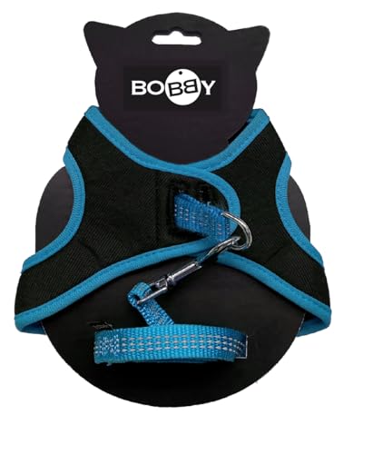 Bobby Safe - Komfort-Katzengeschirr mit Leine, Geschirr für extra kleine Katzen, Set für Welpen, verstellbar, reflektierend, Blau, für Katzen 3-6 kg von Bobbi Brown