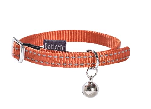 Bobby Safe – Katzenhalsband aus Nylon, bunt, strapazierfähig, knitterfrei, reflektierend, verstellbar, Orange – Länge 30 cm, Dicke 1 cm von Bobby Canifrance