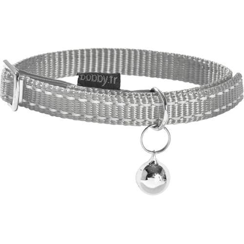 Bobby Safe – Katzenhalsband aus Nylon, bunt, strapazierfähig, knitterfrei, reflektierend, verstellbar, grau, Länge 30 cm, Dicke 1 cm von Bobby Canifrance