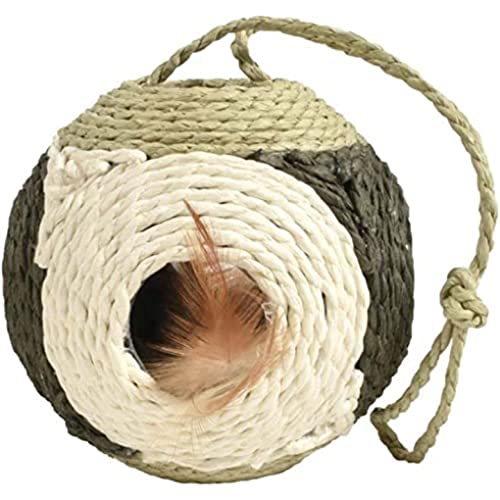 Bobby Facette – Katzenball, Kratzbaumspiel aus recyceltem Seil, mit Bällen und Federn, zum Aufhängen, Grün, 10ø-30 CM von Bobby