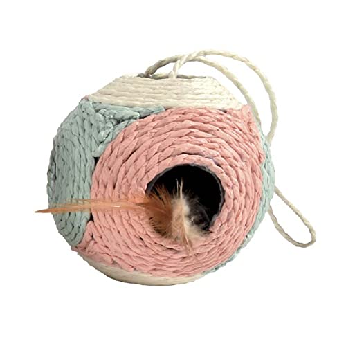 Bobby Facette – Katzenball, Kratzbaumspiel aus recyceltem Seil, mit Bällen und Federn, zum Aufhängen, Pink, 10ø-30 CM von Bobby