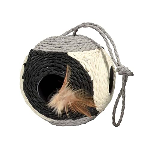 Bobby Facette – Katzenball, Kratzbaumspiel aus recyceltem Seil, mit Bällen und Federn, zum Aufhängen, Schwarz, 10ø-30 CM von Bobby