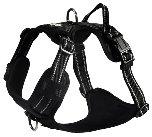 Bobby Rando Walk Hundegeschirr Größe XS, aus reflektierendem Nylon, verstellbare Schnallen mit sicherem Verschluss, einfach zu tragen, Schwarz, Rundhalsausschnitt 20-32 cm, Brustumfang 36-43 cm von Bobby