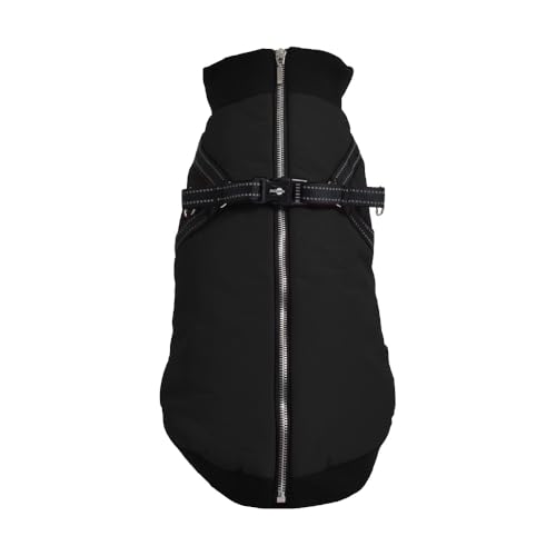 Bobby Safe Hundemantel mit integriertem Geschirr, Rückenlänge 30 cm, Fleece-Innenfutter, Reißverschluss Oben, reflektierend, Schwarz von Bobby