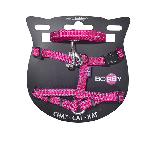 Bobby Safe – Katzengeschirr und Leine, Anti-Fuge, Reflektierend, Resistent, Fuchsia, 25-38 x 10 cm von Bobby