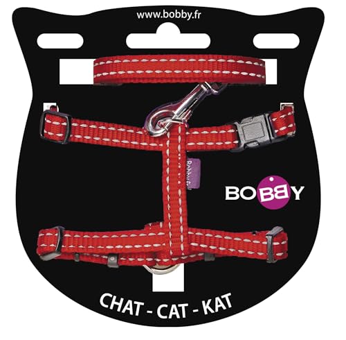 Bobby Safe – Katzengeschirr und Leine, Fluchtschutz, reflektierend, widerstandsfähig, rot, 25–38 x 10 cm von Bobby