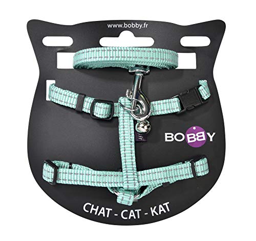 Bobby Safe – Katzengeschirr und Leine, Fluchtschutz, reflektierend, widerstandsfähig, türkis, 25–38 x 10 cm von Bobby