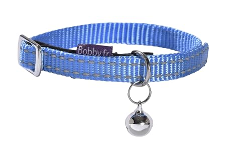 Bobby Safe – Katzenhalsband Aus Farbigem Nylon, Widerstandsfähig, Erstickungsfest, Reflektierend, Verstellbar, Blau – 30 X 1 Cm von Bobby