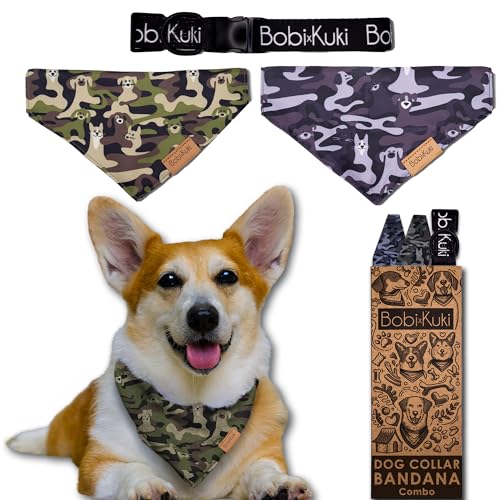 Bobi x Kuki Hundehalsband/Bandana, verstellbare Passform, strapazierfähiger Stoff, bequeme, ergonomische Form, perfektes Hundezubehör für Hundeliebhaber, Halsband/Bandana, Zubehör, Größe L, 2 Stück von Bobi X Kuki