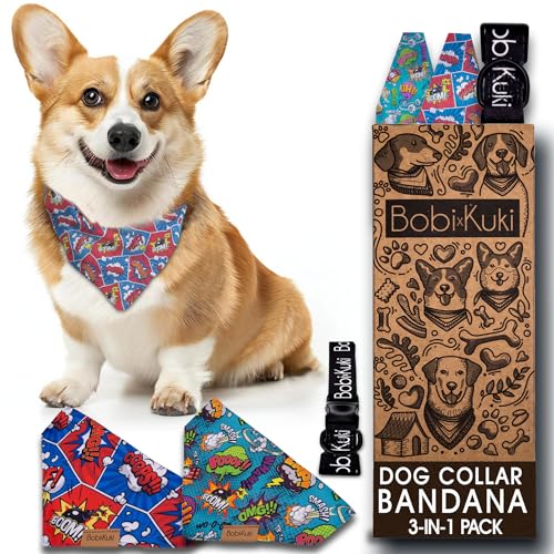 Bobi x Kuki Hundehalstuch, Comic-Design, verstellbare Passform, strapazierfähiger Stoff, bequeme ergonomische Form, perfektes Hundezubehör für Hundeliebhaber, Hundehalsband/Bandana, Zubehör, Größe L, von Bobi X Kuki