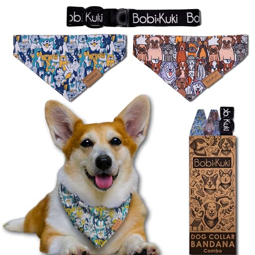 Bobi x Kuki Hundeparty-Hundehalstuch, verstellbare Passform, strapazierfähiger Stoff, bequeme ergonomische Form, perfektes Hundezubehör für Hundeliebhaber, Hundehalsband/Bandana, Größe S, 2 Stück von Bobi X Kuki