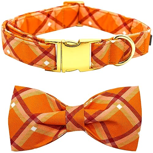 Bobo Rainbow Herbst Hundehalsband, Haustier Halsband Hund Schleife Orange Plaid Hundehalsband Mädchen Junge Urlaub Haustier Hundehalsband Geschenk Schleife Hundehalsband Niedlich Weich Welpenhalsband von Bobo Rainbow