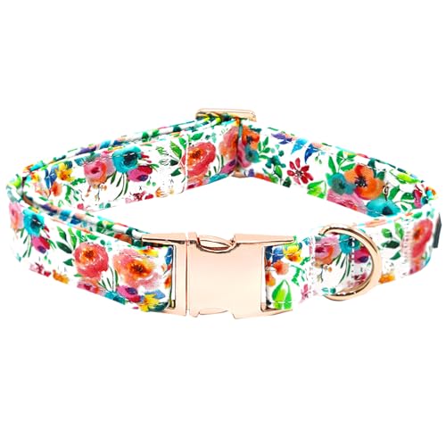 Bobo Rainbow Hundehalsband, Blumendruck, langlebiges Metallhalsband, niedliches Hundehalsband, verstellbares Hundehalsband für XL-Hunde von Bobo Rainbow