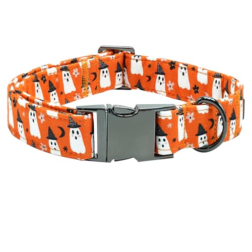 Bobo Rainbow Hundehalsband, Halloween-Hundehalsband, Herbst-Hundehalsband, orangefarbener Geisterdruck, Haustierhalsband, langlebiges Metallhalsband, niedlich, für Jungen und Mädchen, verstellbares von Bobo Rainbow