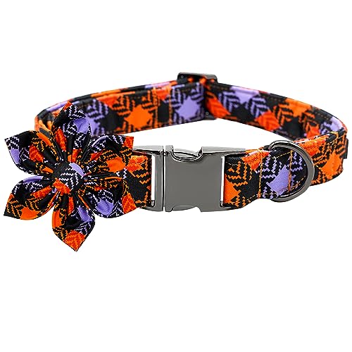 Bobo Rainbow Hundehalsband, Halloween Hundehalsband mit Blume Plaid Haustier Halsband Blume Welpen Halsbänder Niedliche Haustier Blume Einstellbar Hundehalsband für Kleine Hunde von Bobo Rainbow